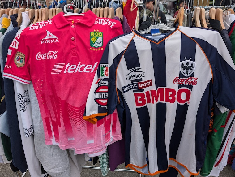 As I explored further outdoors I found some vendors with some interesting vintage Liga MX kits. These, from my research, look like a 2014 Leon Away and 2003 Rayados Home… Bonus points if you know the difference between this and the 2004 Rayados kit.